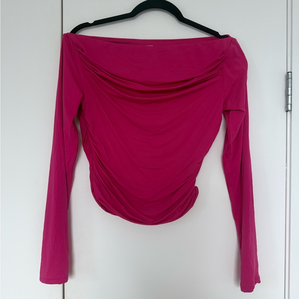 Women’s Off-Shoulder Long Sleeve Top - Fuchsia Pink